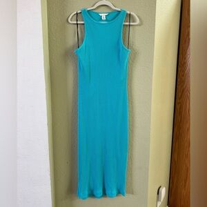 H&M Sleeveless Teal Rib Knit Tank Maxi Dress with back Cut-Out Size M